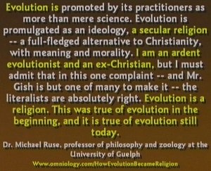 De evolutietheorie is een religie.